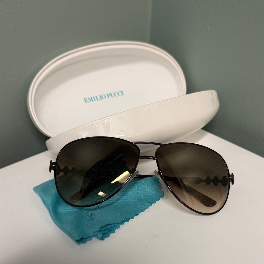 Emilio Pucci Brown Aviator Sunglasses with Case